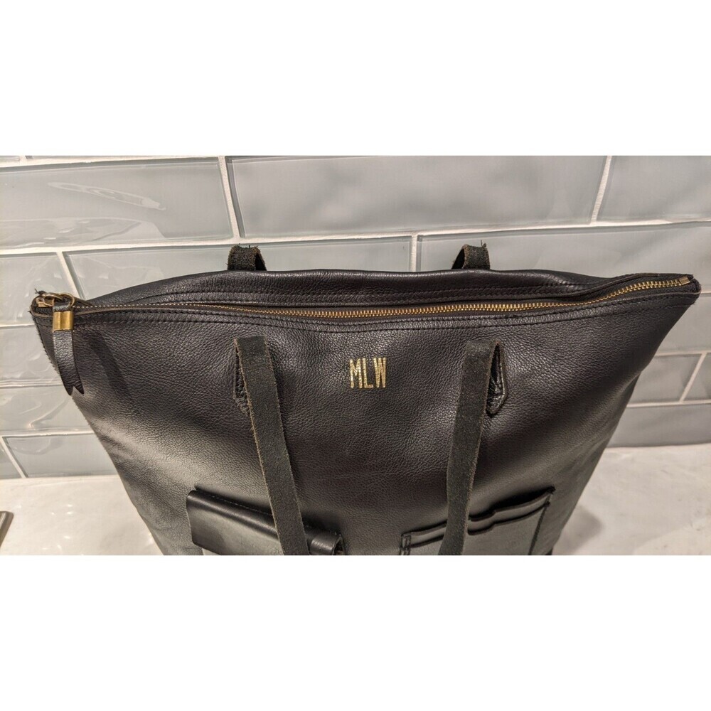 MADEWELL The Transport Satchel Large Black Leather Tote with Front Pockets - Picture 12 of 16